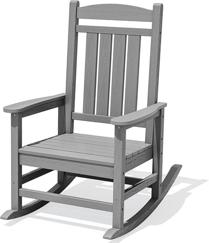 KINGYES HDPE Outdoor Rocking Chair, All-Weather Patio Rocking Chair, Weather Resistant Porch Rocker for Adults, Light Gray