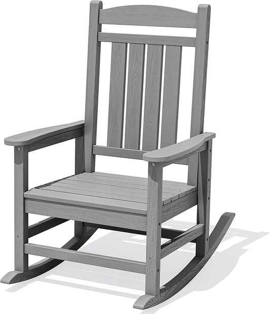 KINGYES HDPE Outdoor Rocking Chair, All-Weather Patio Rocking Chair, Weather Resistant Porch Rocker for Adults, Light Gray