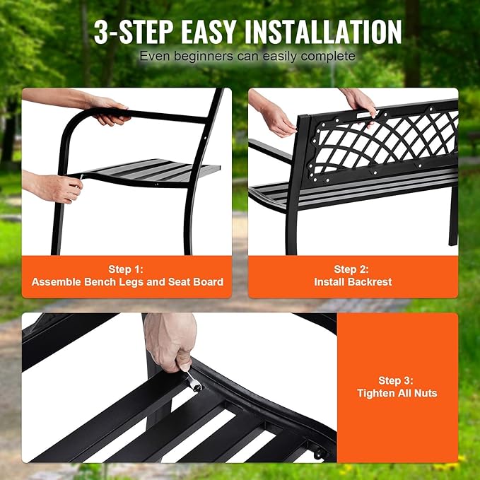Outdoor Bench 46 in Metal Garden Bench 480 lbs Park Patio Yard Porch Bench