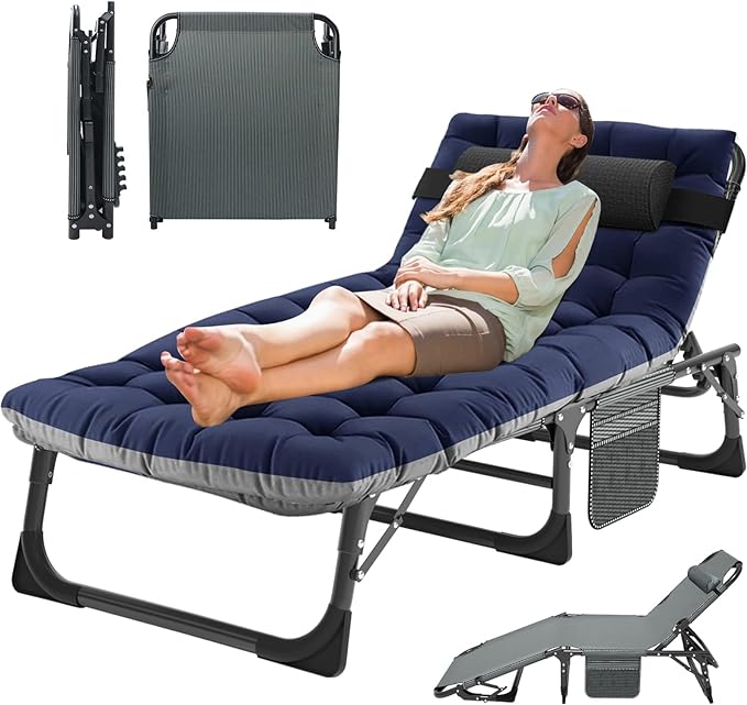 MOPHOTO Folding Lounge Chair 5-Position, Folding Cot, Portable Outdoor Chaise Lounge Chair for Sun Tanning - Photo 1