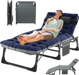 MOPHOTO Folding Lounge Chair 5-Position, Folding Cot, Portable Outdoor Chaise Lounge Chair for Sun Tanning - Photo 1