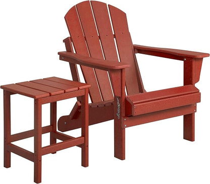WestinTrends Malibu 2-Pieces Adirondack Chair Set with Side Table, All Weather Outdoor Seating Plastic Patio Lawn Chair Folding for Outside Porch Deck Backyard, Red
