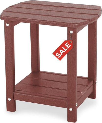 Adirondack Square Outdoor Side Table,2-Tier Storage Patio Side Table, HDPE End Tables for Backyard Pool Porch Garden Lawn (Red)