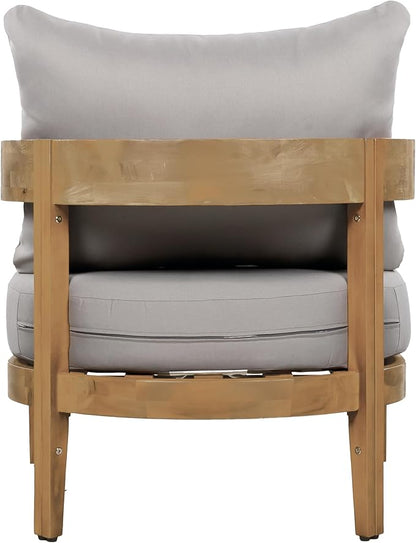 Christopher Knight Home Nadine Acacia Wood Club Chair, Outdoor Accent Chair, Tub Shape Design Armchair, Comfort Cushions Seating, Slat Open Back Reading Sofa for Balcony Backyard Garden, Teak+Gray