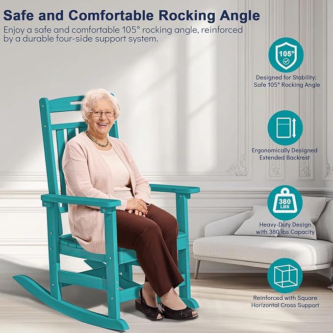 Plawdlik Oversized Outdoor Rocking Chair - All-Weather Resistant,HDPE Heavy Duty Patio Rockers with High Back - Perfect for Porch,Garden,Modern Style Set of 2-Aruba