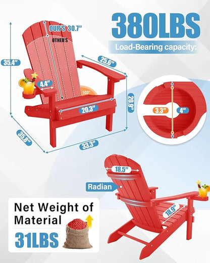 YEFU Adirondack Chairs Set of 2: Plastic Adirondack Chairs - Patio Chairs with Wood Texture - Outdoor Chair HIPS - Lawn Fire Pit Deck Porch Garden Chairs for Adults (Red)