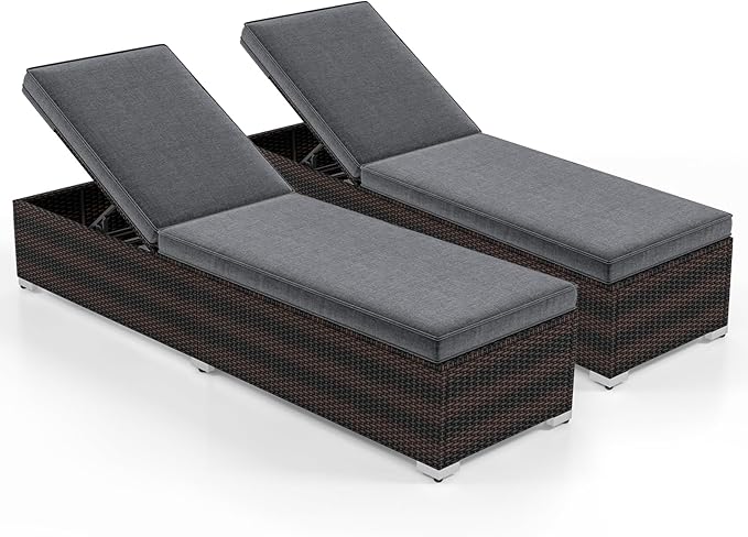 Tangkula Outdoor Chaise Lounge, Patio Wicker Lounge Chair w/ 4-Level Backrest, Heavy-Duty Metal Frame, Outside Rattan Reclining Chair w/Long Seat Cushion for Backyard, Poolside