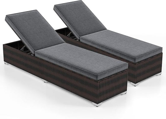 Tangkula Outdoor Chaise Lounge, Patio Wicker Lounge Chair w/ 4-Level Backrest, Heavy-Duty Metal Frame, Outside Rattan Reclining Chair w/Long Seat Cushion for Backyard, Poolside