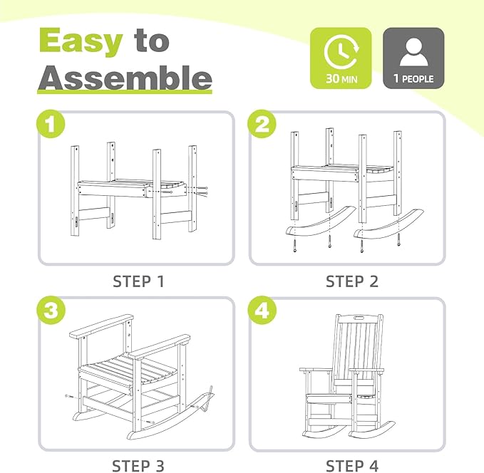 Aoodor Outdoor Rocking Chair, Ergonomic HDPE Rockers with All-Weather Design for Patio or Porch, Clashing Colors, Lemon Green and White