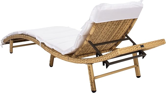 SAFAVIEH Outdoor Collection Colley Natural Wicker/White Cushion Adjustable Recliner Chaise Lounge Chair (PAT7722D)