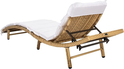 SAFAVIEH Outdoor Collection Colley Natural Wicker/White Cushion Adjustable Recliner Chaise Lounge Chair (PAT7722D)