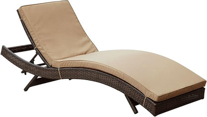 Modway Peer Wicker Rattan Outdoor Patio Two Chaise Lounge Chairs with Cushions in Brown White