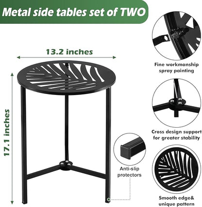 Party Zealot Set of 2 Small Round Metal Side Tables 13 Inches Black Outdoor End Tables for Patio, Balcony, Porch or Garden – Weather-Resistant Corner Coffee Table for Small Spaces & Indoor Plant Stand