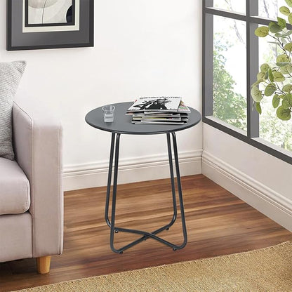 Athena Collection Outdoor Patio Round Side Table, 24" Round Small Metal Outdoor Patio End Table Waterproof Weather Resistant for Indoor, Outside, Bistro, Balcony, Garden, Black