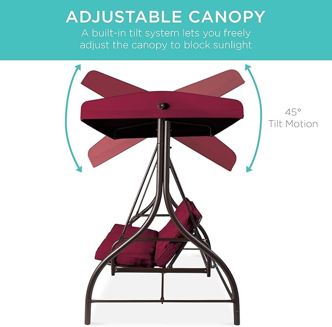 Best Choice Products 3-Seat Outdoor Large Converting Canopy Swing Glider, Patio Hammock Lounge Chair for Porch - Photo 5