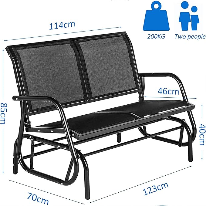 Esright Outdoor Glider Bench for 2 Person Outside Patio Gliders Loveseat Porch Glider Swing with Powder Coated Steel Frame for Backyard, Garden, Balcony (Black)