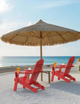 Folding Adirondack Chair, Wooden Textured Plastic Adirondack Chairs with 2 Cup Holder - Photo 2