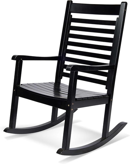 Shine Company Modern Wood Rocking Chair, Ergonomic Wide Seat Porch Rocker, Black