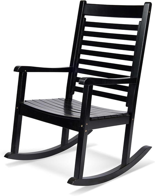 Shine Company Modern Wood Rocking Chair, Ergonomic Wide Seat Porch Rocker, Black