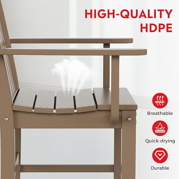 Costaelm Patio Dining Chairs, Plastic Outdoor Adirondack Chair with Arm, HDPE Poly Lumber, Waterproof Restaurant Bistro Dining Chair for Outside Porch Backyard Garden, Weathered Wood