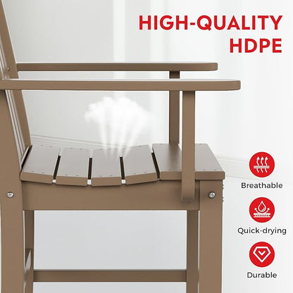 Costaelm Patio Dining Chairs, Plastic Outdoor Adirondack Chair with Arm, HDPE Poly Lumber, Waterproof Restaurant Bistro Dining Chair for Outside Porch Backyard Garden, Weathered Wood