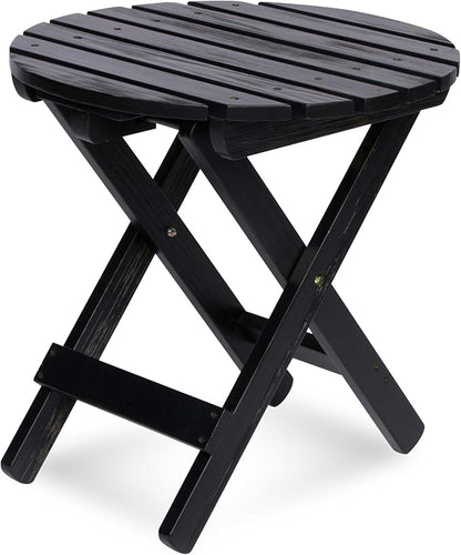 Shine Company Round Wooden Folding Solid Wood Side Table, Outdoor Adirondack Small Patio Table, Black