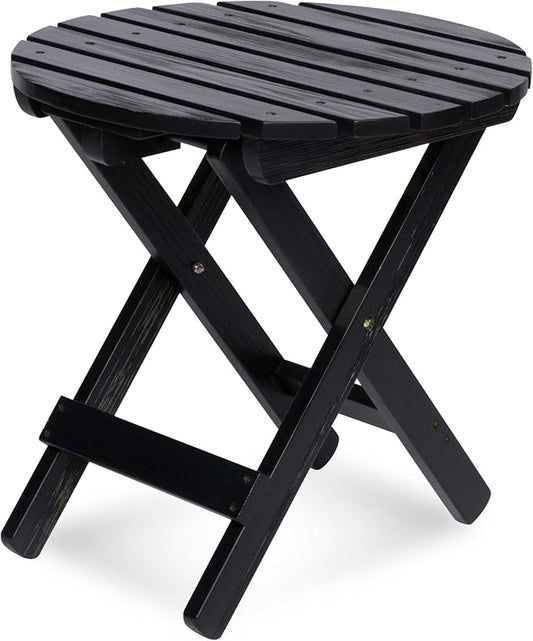 Shine Company Round Wooden Folding Solid Wood Side Table, Outdoor Adirondack Small Patio Table, Black