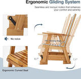 HOMREST Wooden Patio Glider Chair with Cup Holders Heavy Duty 700LBS Outdoor Rocking Chair with Ergonomic Deep - Photo 4