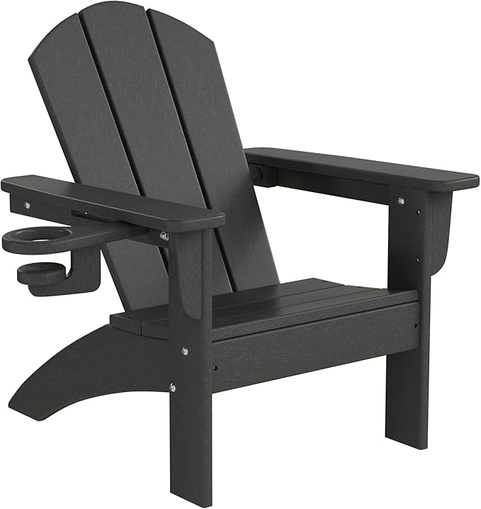 WestinTrends Malibu 3-Piece Kids HDPE Adirondack Chairs Set with Square Side Table and Cup Holders, Gray