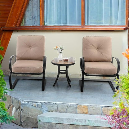 PHI VILLA Outdoor Round Side Table Set of 2, 19" Small Metal End Table with Wood Top, Outside All Weather Coffee Bistro Table for Patio, Deck, Porch, Balcony, Indoor