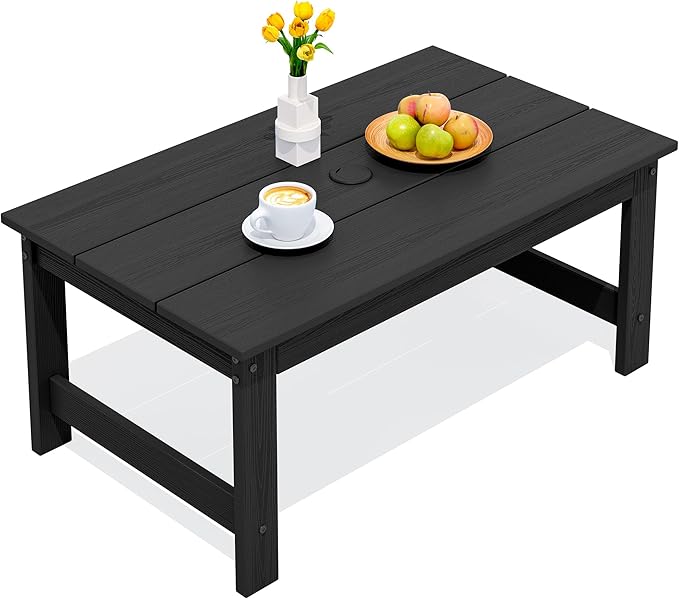 SERWALL HDPE Patio Coffee Table for Balcony, Deck, Black - Photo 1