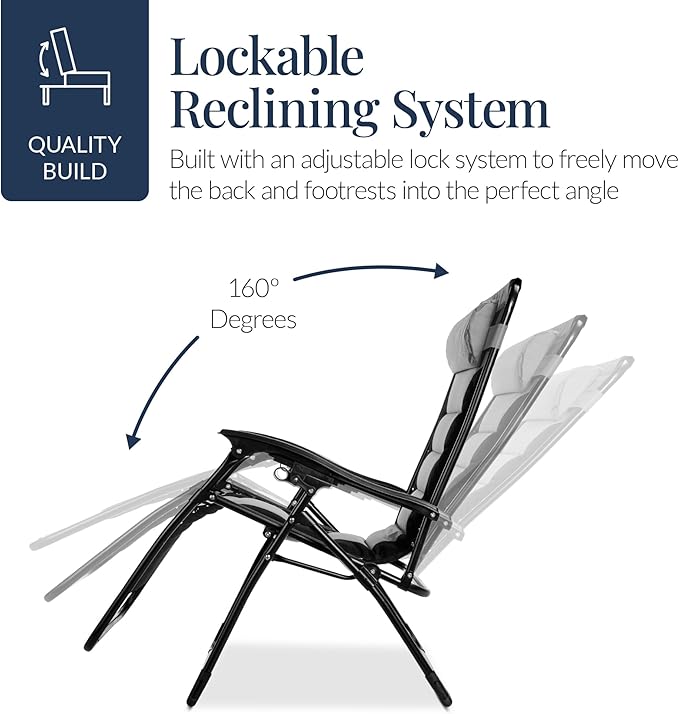 Best Choice Products Oversized Padded Zero Gravity Chair, Folding Outdoor Patio Recliner - Photo 8