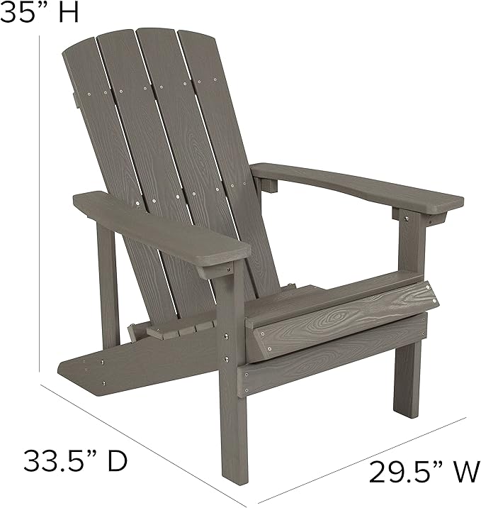 Flash Furniture Charlestown Poly Resin Adirondack Chair - Gray - All Weather - Indoor/Outdoor - Set of 2 - Photo 3