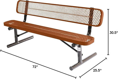 COATEDOUTDOORFURNITURE Heavy-Duty Outdoor Bench Thermoplastic Coated, Expanded Metal, Commercial-Grade Seating, Made in America (Portable with Back, 6 Ft, Textured Copper)