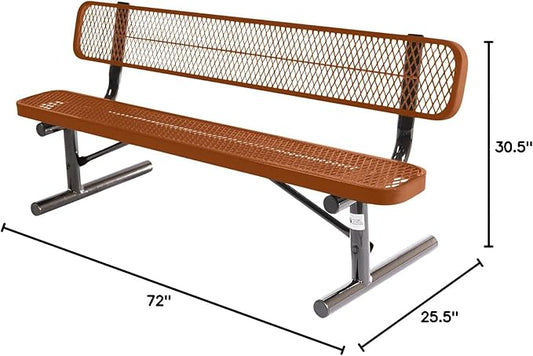COATEDOUTDOORFURNITURE Heavy-Duty Outdoor Bench Thermoplastic Coated, Expanded Metal, Commercial-Grade Seating, Made in America (Portable with Back, 6 Ft, Textured Copper)