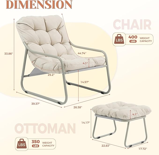 NICESOUL Outdoor Lounge Chair with Ottoman, Comfy Patio Lounge Chair with Reclined Back and Armrests - Photo 2
