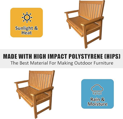 Poly Lumber Outdoor Bench, HIPS All-Weather Bench, Never Rots or Fades, for Patio, Porch, Garden and Park, 700 lbs Weight Capacity (Brown, 44-inch)