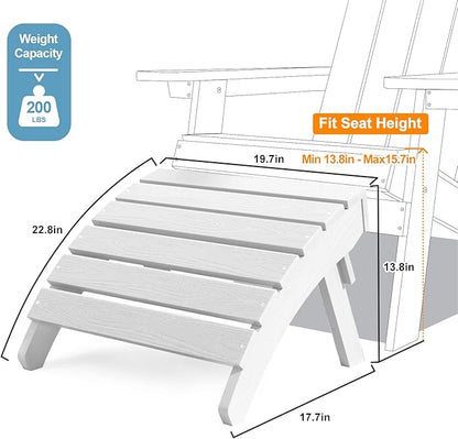 MXIMU Folding Adirondack Ottoman Set of 4: HIPS Plastic Outdoor Footrest Easy Assembly - All Weather Foot Stool Foot Rest for Adirondack Chair Use in Patio Garden Backyard Pool (White)