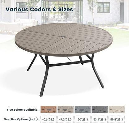 Patio Dining Table for 6, Round Metal Outdoor Table with Storage Shelf, 1.57" Umbrella Hole, 50" Outdoor Quartered Tabletop Dining Table for Backyard, Porch, Lawn, Grey