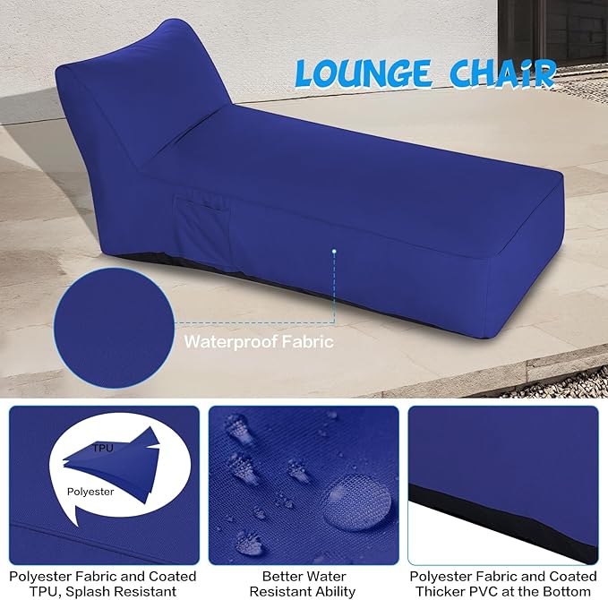 Outdoor Chaise Lounge Chair, Sunbed UV Resistant Sofa Couch Patio Furniture Waterproof Outside Sunlounge Reclining Sunbathing Bed Comfy Single Chaise Daybed for Garden, Pool, Beach, Navy Blue
