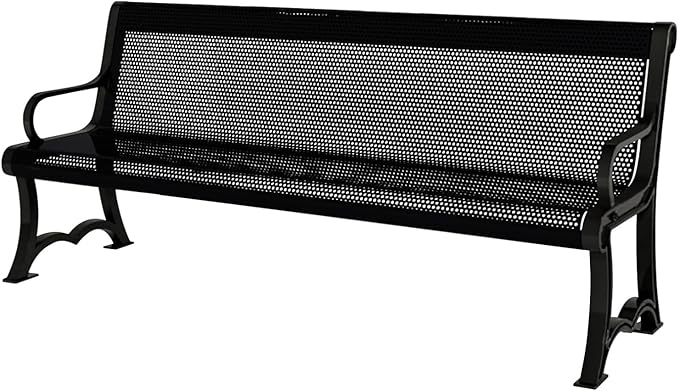 COATEDOUTDOORFURNITURE Coated Outdoor Furniture Heavy-Duty Outdoor Bench Thermoplastic Coated, Punched Steel, Commercial-Grade Garden Bench, Made in America (Portable with Back, 4 Ft, Black)
