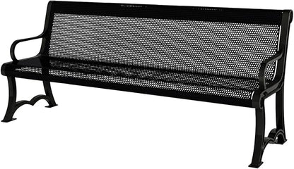 COATEDOUTDOORFURNITURE Coated Outdoor Furniture Heavy-Duty Outdoor Bench Thermoplastic Coated, Punched Steel, Commercial-Grade Garden Bench, Made in America (Portable with Back, 4 Ft, Black)