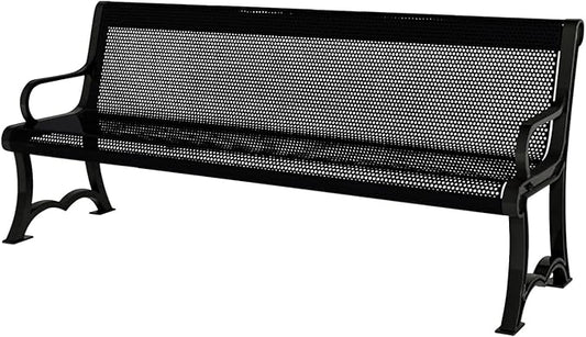 COATEDOUTDOORFURNITURE Coated Outdoor Furniture Heavy-Duty Outdoor Bench Thermoplastic Coated, Punched Steel, Commercial-Grade Garden Bench, Made in America (Portable with Back, 4 Ft, Black)