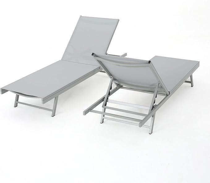 GDFStudio Allen Outdoor Gry Mesh Chaise Lounge with Aluminum Frame (Set of 2)