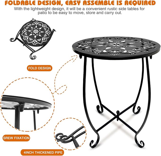 Fashion&cool 2 Pack Outdoor Side Tables for Patio,14 Inch Weather Resistant Metal Round Outdoor Plant Stand Side Table, for Patio Yard Porch Balcony Garden Bedside Indoor Outdoor