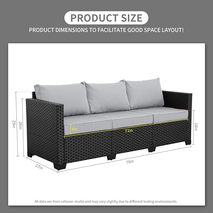 Rattaner Outdoor Furniture Outdoor Couch Patio Furniture 3-seat Sofa Deep Seat High Backrest with Waterproof Cover and - Photo 2