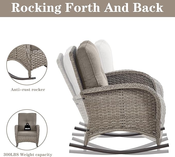 5 Pieces Patio Furniture Set with 50000 BTU Propane Fire Pit Table, All-Weather Patio Rocking Chairs - Photo 3