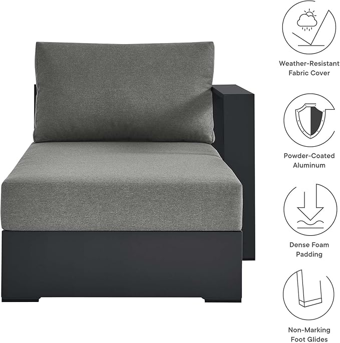 Modway Tahoe Powder-Coated Aluminum Outdoor Chaise Lounge in Gray Charcoal with Weather-Resistant Cushions - Photo 8