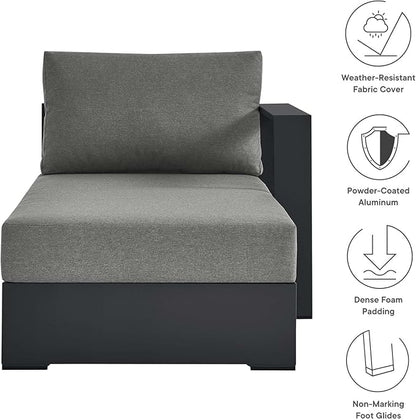 Modway Tahoe Powder-Coated Aluminum Outdoor Chaise Lounge in Gray Charcoal with Weather-Resistant Cushions, Modular Right-Facing Patio Lounger for Pool Furniture or Sectional Sofa Set
