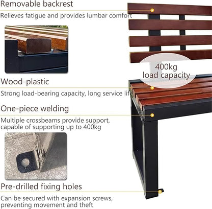 Metal Garden Bench, Outdoor Benches Weatherproof with Cast Iron Frame, Gym Shopping Mall Rest Row Chair for Porch, Patio, Lawn, Balcony, Backyard